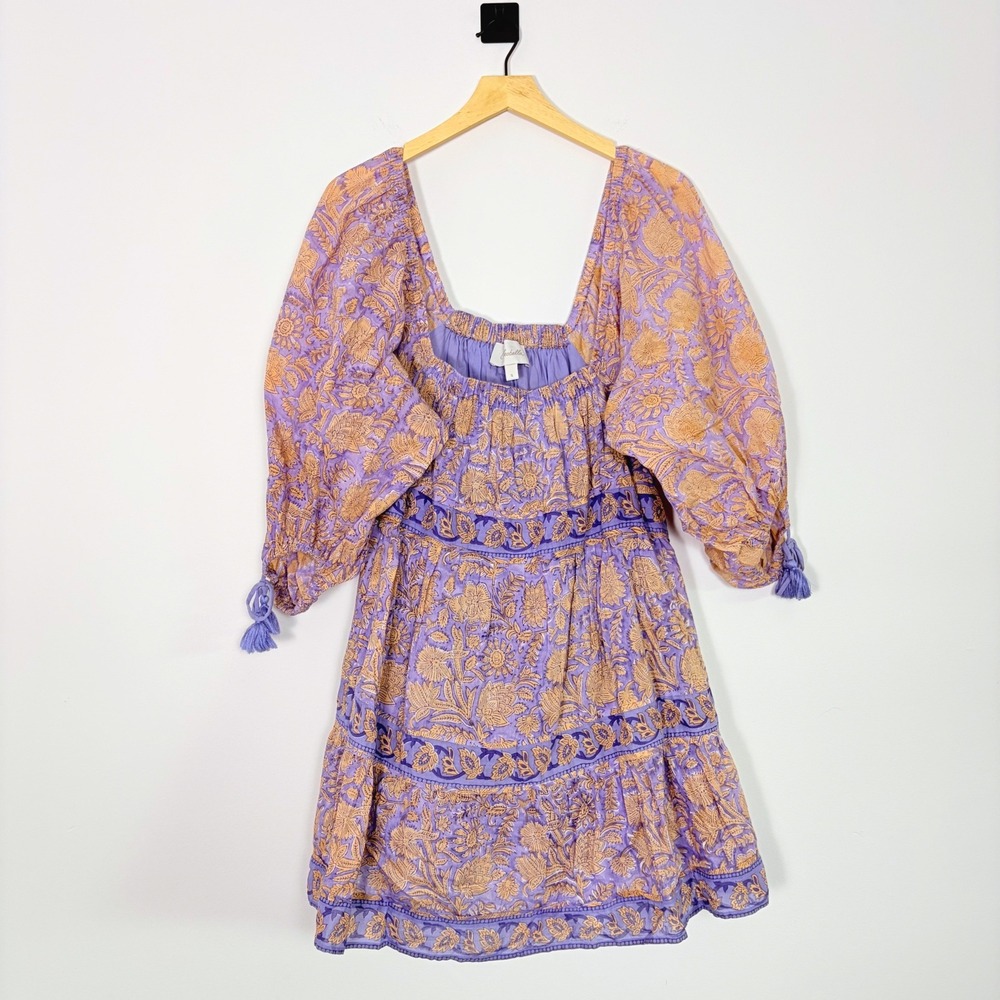 Cleobella Hattie Mini Dress Vine Block Floral Print Boho S Balloon Puff Sleeve - Picture 3 of 10